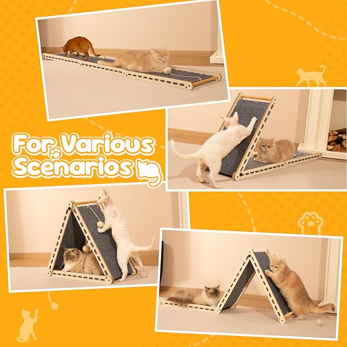 Cat Scratcher with Ball Toy Foldable Cat Scratch Pad Felt Triangle Scratchers for Indoor Cats Large Cat Scratching Board Mat Cats Scratch Furniture Protector Kitten Toys Grey