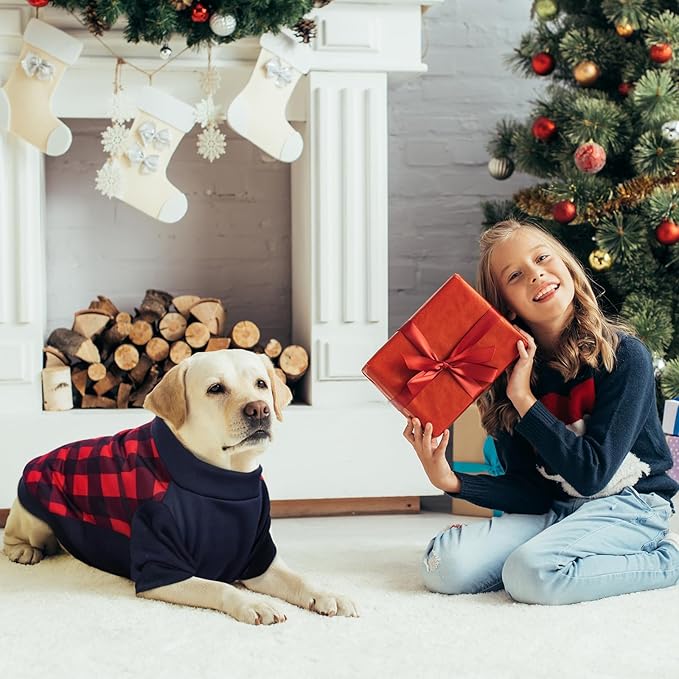 Ugly Christmas Dog Sweater – Soft & Warm Turtleneck Dog Outfit with Leash Hole, Cold-Weather Coat for Dogs & Cats, Perfect for Christmas (Red & Navy Blue, Small)
