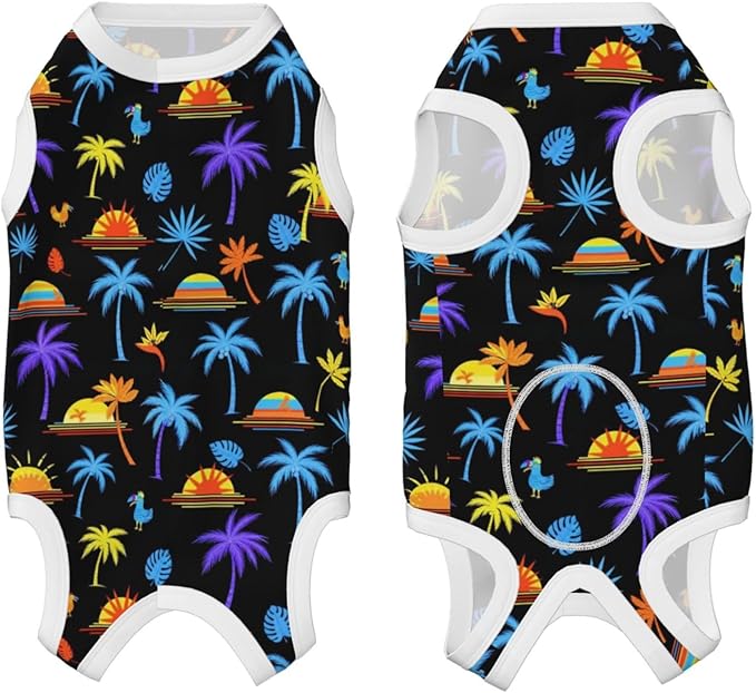 Tropical Palm Tree Beach Sun Art Recovery Suit for Dogs Cats After Surgery Pet Recovery Shirt Dog Abdominal Wounds Bandages
