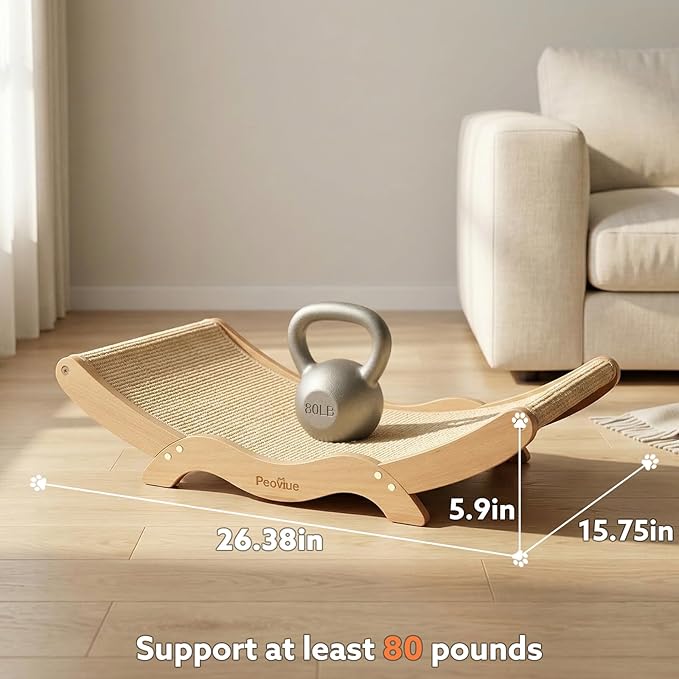 Extra-Large Cat Scratcher Bed with Natural Sisal Scratching Pad, Wooden Cat Bed Lounge Hammock for Indoor Cats, Durable Cat Scratching Post Furniture for Large Cats