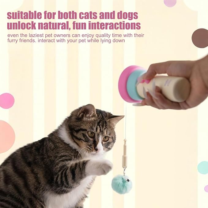 Electric Cat Wand Toy with Telescopic Rope, Cat Teaser Game Interactive Cats Toys Fuzzy Ball Launchers Funny Enrichment Toys for Bored Indoor Pets