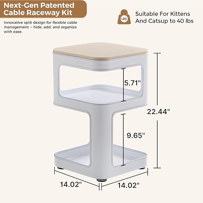 EUREKA ERGONOMIC Side Table Cat Beds, Square End Table with Cat House, Metal Nightstand with 3 Tier Storage, Modern Side Table End Beside Table for Living Room Bedroom Indoor, Easy Assembly, White