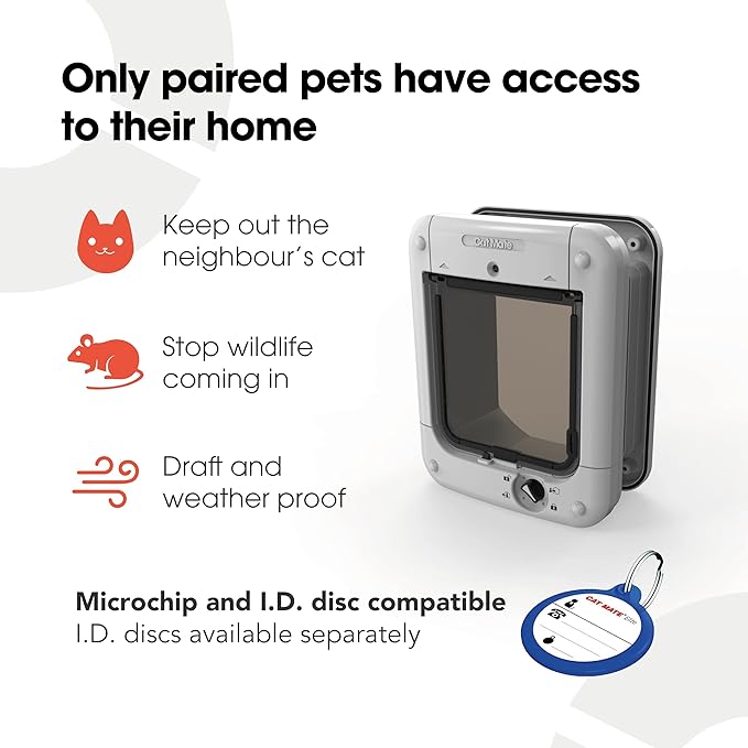Cat Mate Microchip Activated Cat Flap, For Cats and Small Dogs, Easy Installation in UPVC Doors, Glass, and Wooden Doors - White
