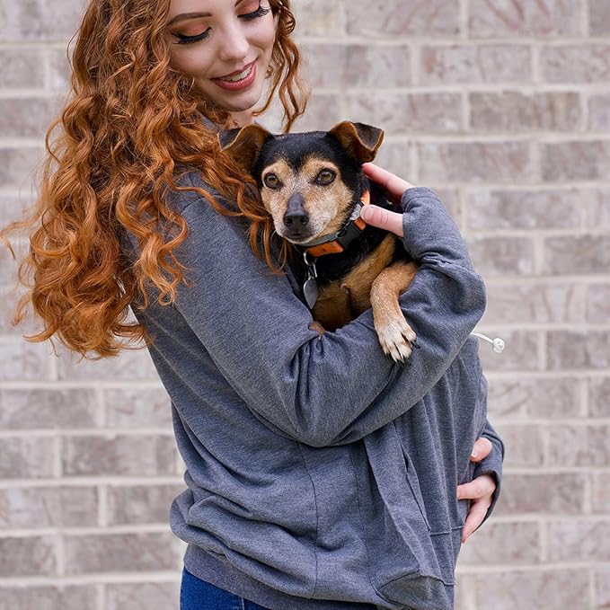 ALYC Unisex Hoodies Pet Holder Cat Dog Large Pouch Carriers Pullover with Cat Printing Sweatshirt (Dark Grey-Classic Version, M)