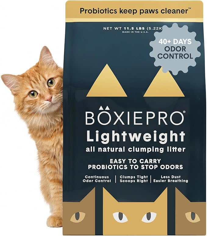Boxie Probiotic Lightweight Cat Litter 40 Day Odor Control, Odor Eliminating Probiotics, 99.9% Dust Free, Multi-Cat, 11.5 lb