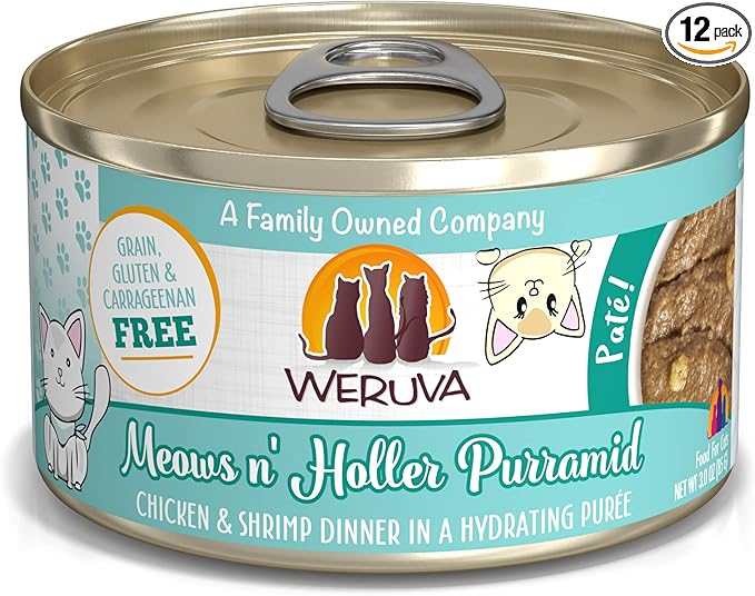 Weruva Wet Cat Food, Meows n Holler PurrAmid with Chicken and Shrimp Pate, 3oz Can, Pack of 12