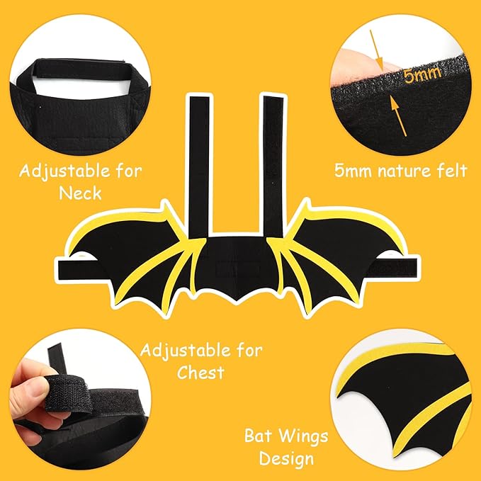 Cat Bat Wings, Pet Cat Bat Costume, Puppy Cat Wings for Halloween Party Decoration, Cute Cat Halloween Costumes, Kitten Bat Wings, Puppy Cat Dress Up Accessories,Yellow