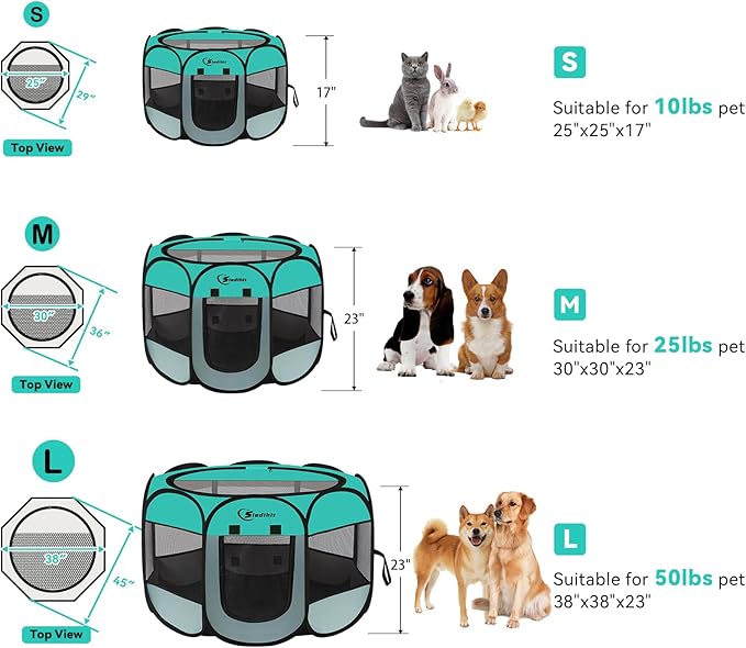 Pink Puppy Playpen for Middle Dog Cat, Dogs Tent Crate Cage Indoor/Outdoor, Portable Pop Up Dog Kennel with Carrying Bag for Rabbits, Removable Top (Green, Medium)