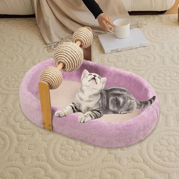 Cat Scratching Board Kitten Bed Furniture Protector Training Toys Exercise Cats Scratcher Bed Cat Scratching Pad for Resting- Purple