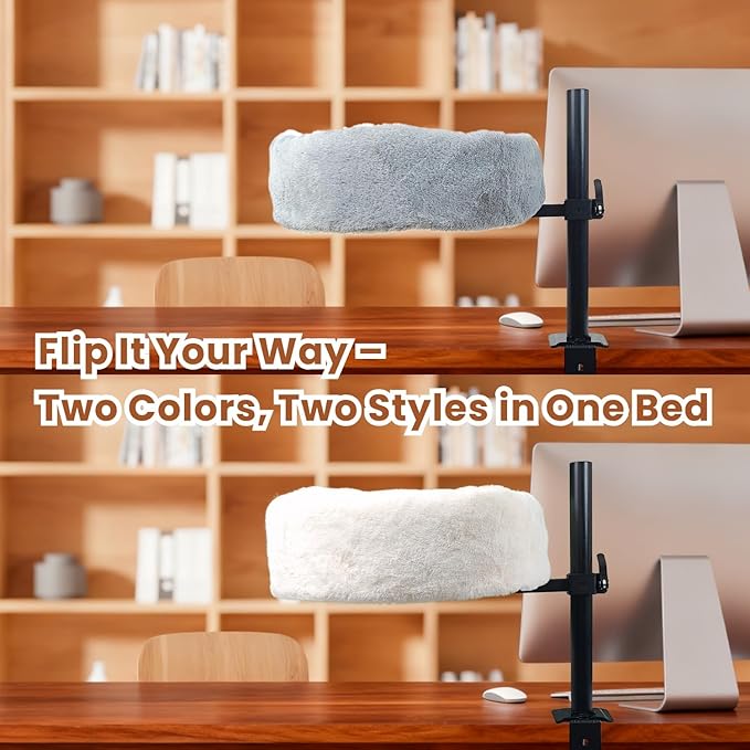 17.5" Large Cat Desk Bed, One-Button Easy Lift & Rotate,Extra Thick Bed,Reversible Two-Tone,Super Soft Plush Faux Fur Pet Bed,Machine Washable Bed, Table Pet Bed,Max load:44 lbs (Light Duo, Large)