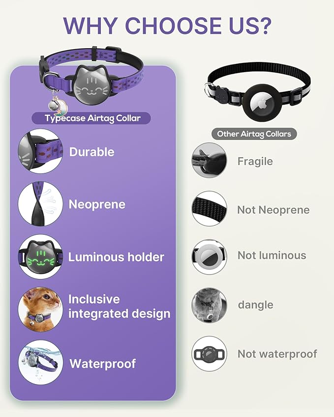 Waterproof Airtag 2nd & 1st Cat Collar, Breakaway Cat Airtag Collar with Luminous & Reflective Pattern Strap, Lightweight Kitten Collars for Apple Air tag, Hidden Holder - Cats, Kittens