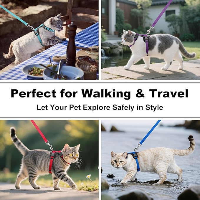 Plutus Pet Adjustable Cat Harness and Leash Set, Quick Release, Escape Proof Nylon Vest with Leather Trim for Kitten, Small Medium Large Cats, Red