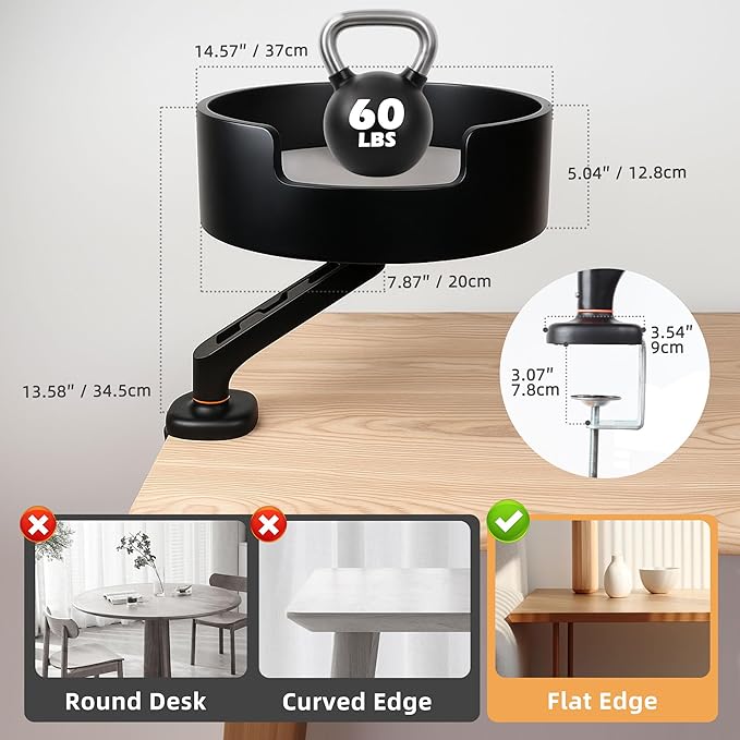 Cat Desk Bed,Solid Wood Cat Bed,360°Rotating Perch，Mat Machine Washable,14.7" Round Pet Bed Space-Saving Design for Office/Home