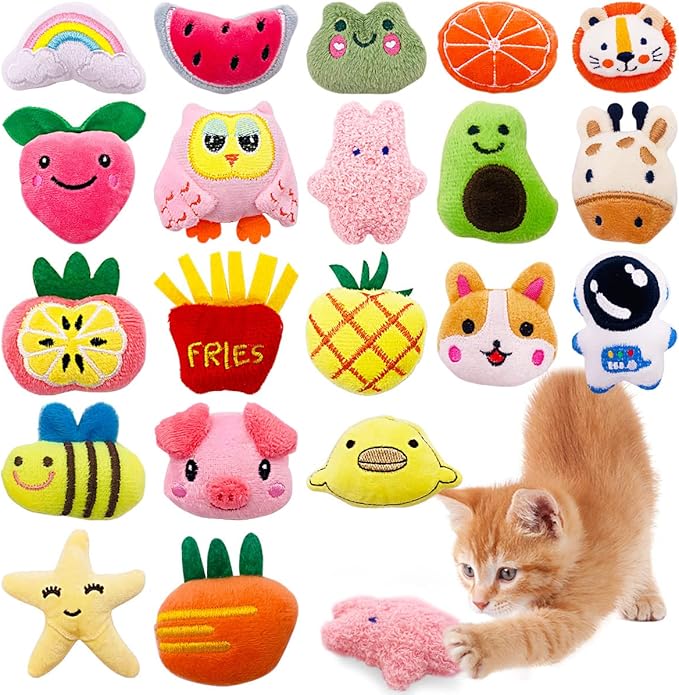 Catnip Toys for Indoor Cats Kittens 20 Pack Small Interactive Cat Dental Toy with Catnip Mini Kitty Plush Training Chewing Toys