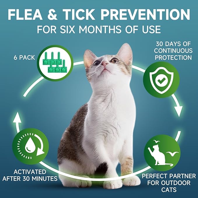 VICSOM Flea Treatment for Cat Flea and Tick Prevention for Cats Kitten, 6-Month Supply, Cat Flea Treatment & Control, Repellent, Fast Acting Topical Drops for Cats, Over 1.5 lbs, 24-Hour Protect