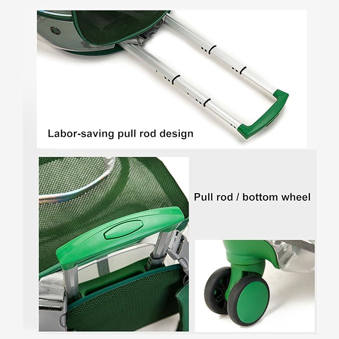 2025 Upgraded Cat Carrier Cat Backpack Pet Carrier Pet Trolley Case Clear Ventilation Holes Silent Wheels Convenient Portable Cats Dogs Backpack for Travel（Green）