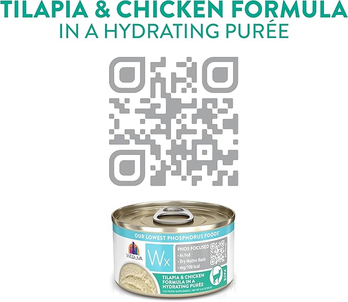 Weruva Wx Phos Focused Tilapia & Chicken Formula in a Hydrating Purée, 3oz Can, Pack of 12
