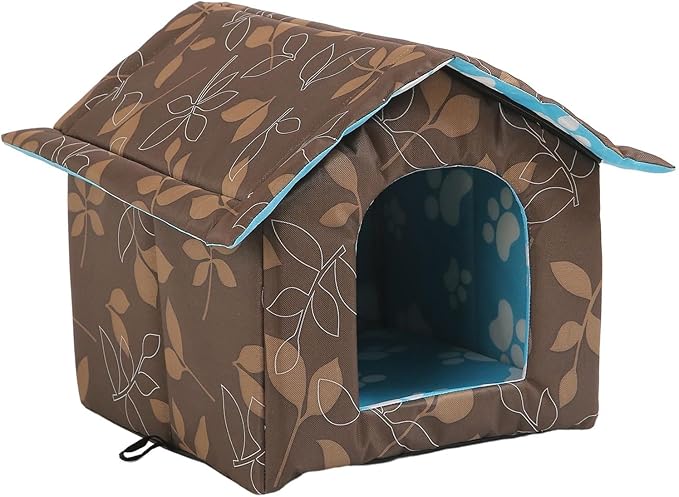Outdoor Cats Warm House, Waterproof Washable Winter Warm Pet Supplies Furniture Bed Cave Foldable Stray Cats Shelter Pet House Kennel Square S Brown