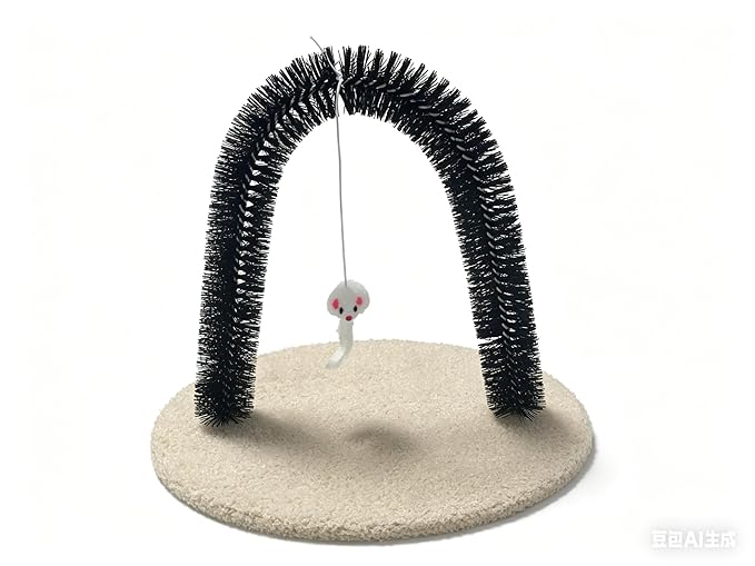 Cat Arch Grooming Brush, Self Groomer wtih Solid Wood Scratching Pad Rubbing Post & Toy with bell Pet Scratchers Fur Massager Cat Face Head Self Grooming Brush for Kittens Small Cats