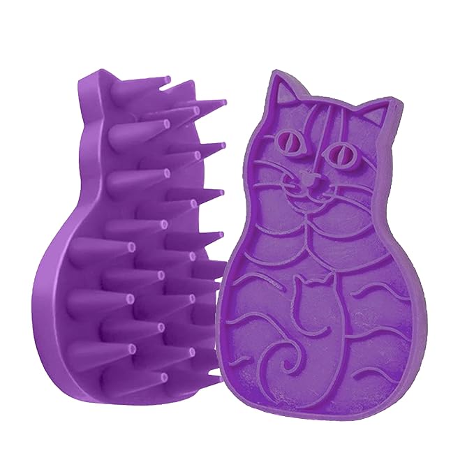 Pet Bath & Massage Brush,Pet Grooming Brush,Soft Rubber Scrubber for Brushing,Massaging,Bathing,Shampooing and Reducing Hairballs (Purple, Style 1)