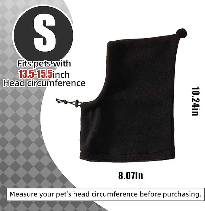 Pet Neck Warmer with Hat, Leopard Print, Adjustable Drawstring, Soft Polyester, for Dogs and Cats (Black, Small)