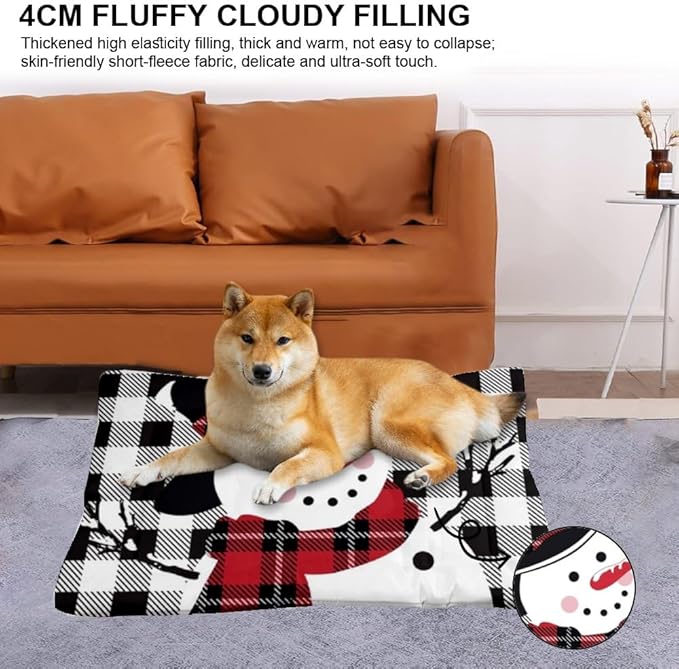 Black White Plaid Pet Mat Dog Bed Machine Washable Dog Cage Pad Pet Friendly Bed Non- Slip Bottom Friendly Furniture Multi- Scenario Gift Printed Crate Pad 24× 18 Inch