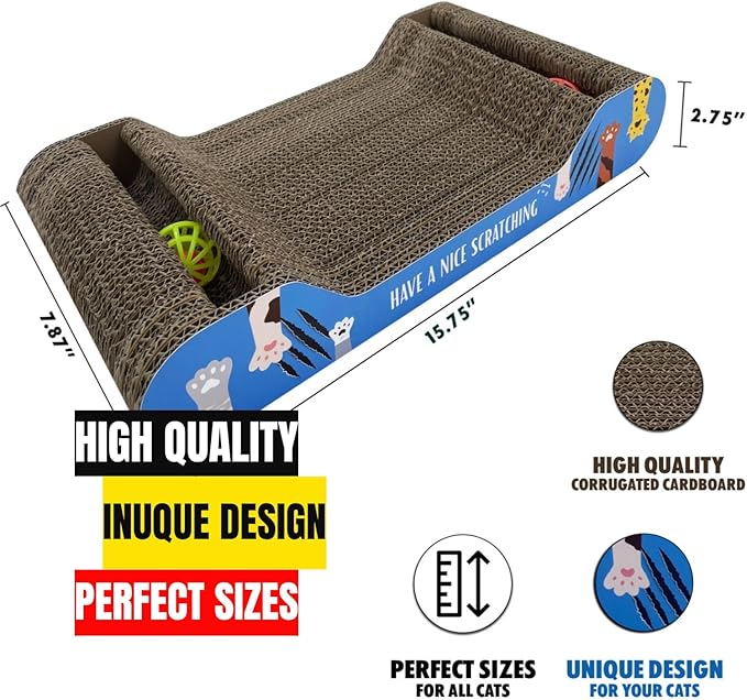Cat Scratcher Cardboard | Reversible Corrugated Scratch Pad | Eco-Friendly | Durable | for Indoor Cats | Includes Catnip
