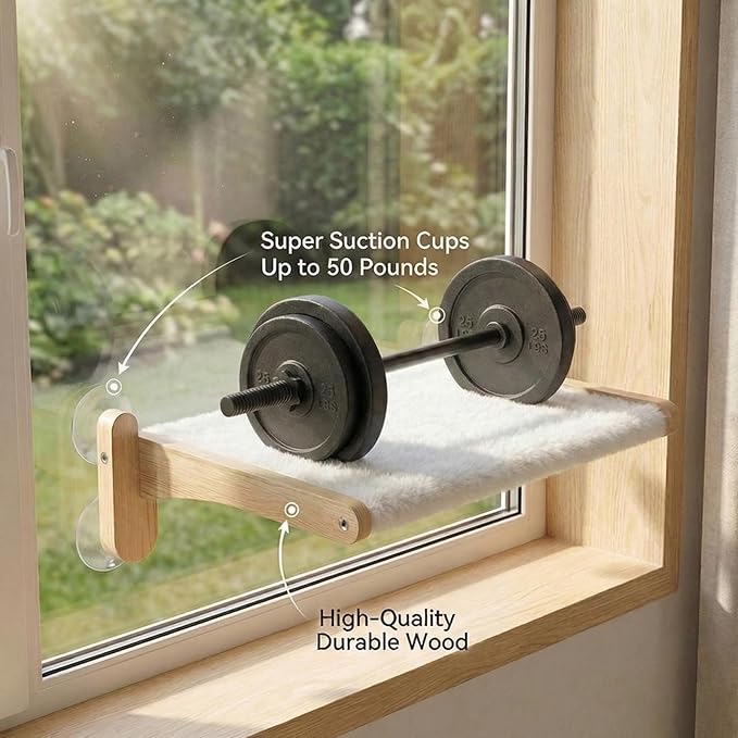 Cat Window Perch with Bird Feeder – Upgraded Bird Watching Solution for Indoor Cats, Foldable Cat Hammock Seat with Strong Suction Cups, Relieves Boredom & Stimulates Natural Instincts (Nature)