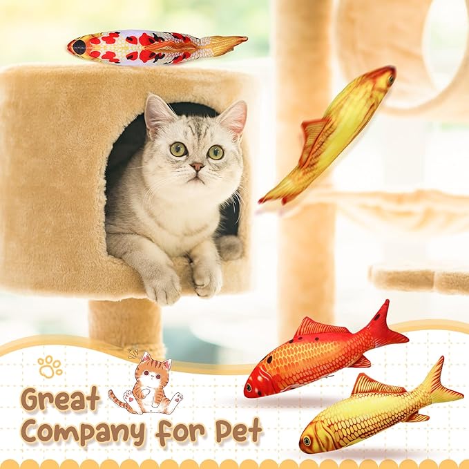 Barydat 6 Pcs 12 Inch Fish-Shaped Soft Cat Cushions Pillow Realistic Pet Carp Play Pillow for Cats Birthday Gift(Classic Style)