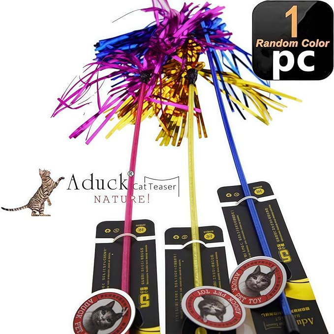 ADUCK Interactive Cat Wand Toy for Indoor Cats, 22-Inch Tassel Teaser Kitten Toy for Exercise and Play, Durable PE Wand Chaser Without Loose Parts (1 Pack, Random Color)