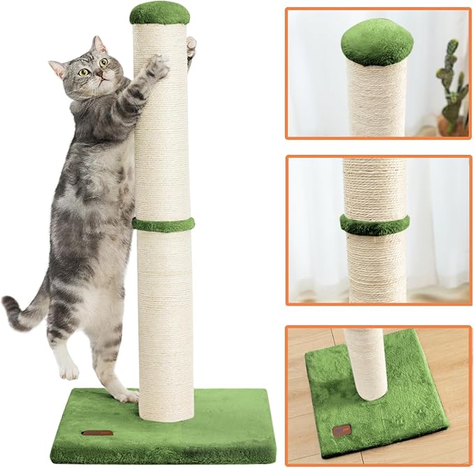 Karolpar 34inch Cat Scratching Post with Natural Sisal Rope 4.3Inch Large Diameter Scratcher Post Tree for Indoor Cats Green