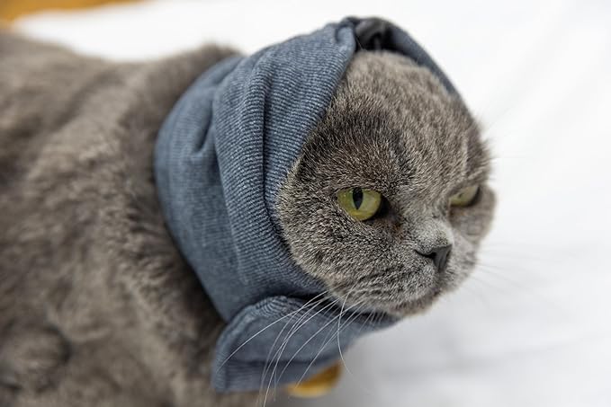 Cat Snood Ear Protector,Cat Ear Wrap Cats Anxiety Relief, Noise Canceling for Fireworks Grey S