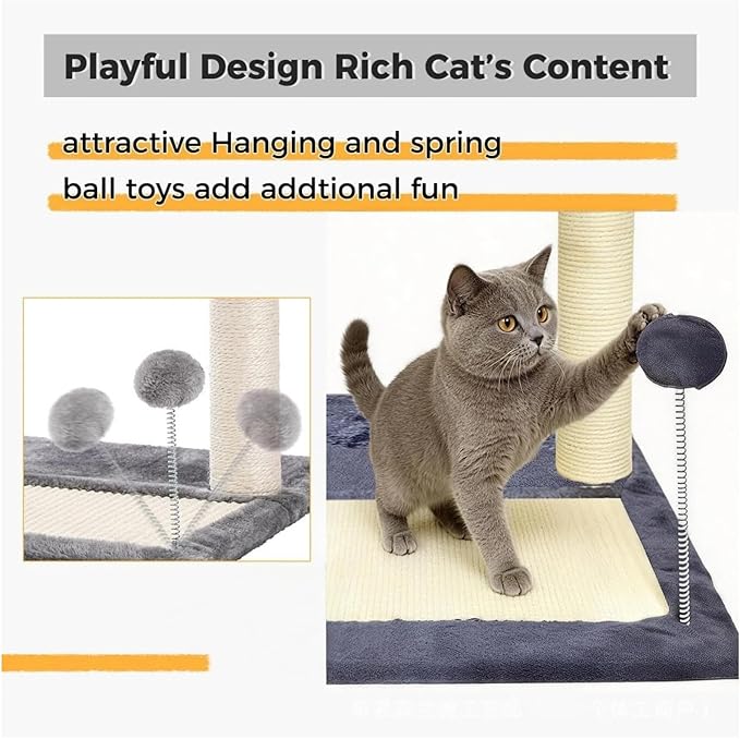 Cat Scratching Post, 19.69" H(50cm) Cat Tree with Cat Bed, Scratching Posts for Indoor Cats with Two Plush Balls Toy, Small Cat Tree for Kittens/Cats Playing and Relaxing (20 in Grey Cat Tree)