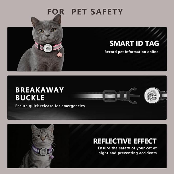 2 Pack Breakaway Cat Collar with QR Code & Bell, Reflective Safety Collar with Never-Lost Digital ID Tag, Adjustable 7.5-12.5 Inch for Indoor Outdoor Cats (Purple & Pink)