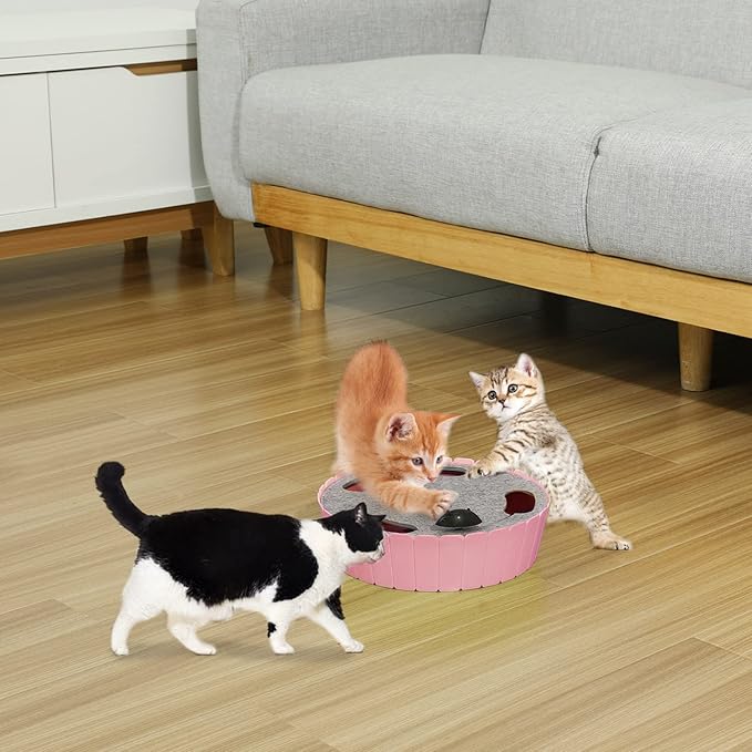 Pawaboo Interactive Cat Toy with Moving Mouse, Electronic Motion Pop and Play Hide Seek Cat Toys, Automatic Teaser Cats Toys Interactive for Indoor Cats Play, Pink
