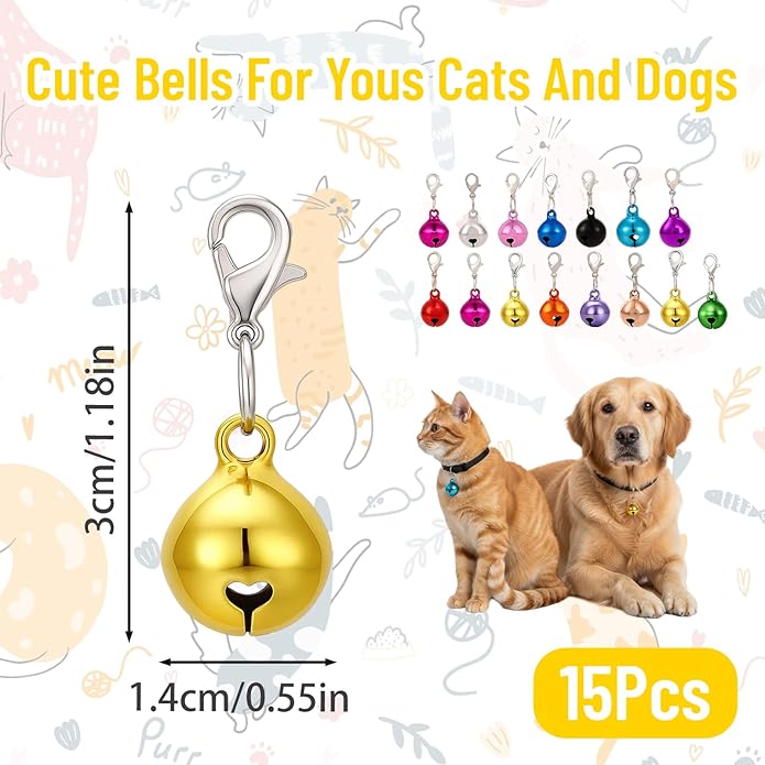 15 Pcs Cat Bell, Bell for Dog Collar, Anti-Lost Collar Charm Accessories with Keychain for Dogs Cat