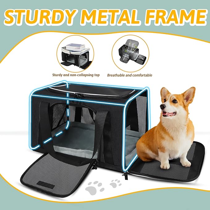 Petskd Pet Carrier 18x11x11 Delta American United Airline Approved, Pet Travel Carrier Bag for Small Cats and Dogs, Cat Soft Sided Carrier with Safety Lock Zippers, 5-Sided Breathable Mesh(Black)