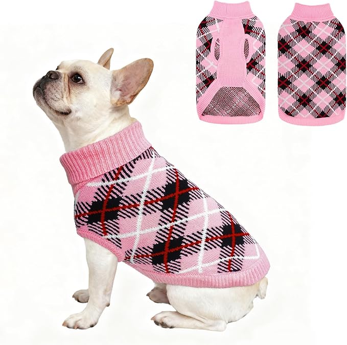 BEAUTYZOO Dog Sweater for Medium Dogs, Fleece Dog Knitted Pullover Sweater for Girls Boys, Fall Winter Warm Soft Turtleneck Puppy Clothes Apparel, Cold Weather Knitwear with Leash Hole, Pink M