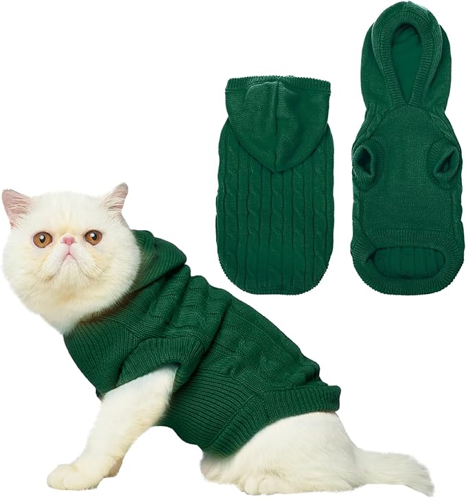 PUPTECK Winter Dog Cat Sweater Coat - Soft Cold Weather Clothes Knitwear for Kitties & Small Dogs Indoor Outdoor Walking Warm, Knitted Classic for Doggies Kitties Girls Boys, Green L