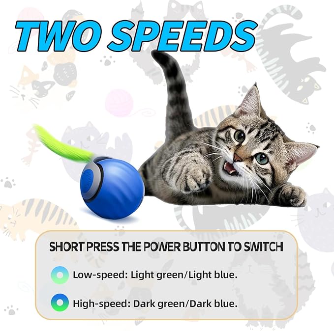 Interactive Cat Toy Ball - Automatic Interactive Cat Toys for Indoor Cats, Rechargeable 2 Speeds Enrichment Toys with 2 Tails, 2026 New Smart Rolling Toy for Small/Medium/Large Cats to Keep Busy