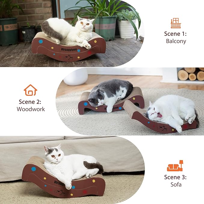 Cat Scratcher, 2 in 1 Corrugated Cat Scratch Board Lounger for Scraching & Napping, Cat Scratchers for Indoor Scratch Pad Couch Cardboard as Cat Bed & Furniture Protector from Cat Claws, 19.68 Inch