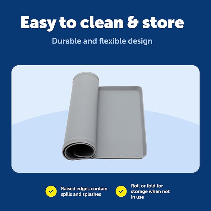 PetSafe Fountain and Feeder Mat, for Dogs and Cats, Silicone Food and Water Placemat, 26 in X 16 in, Waterproof, Dishwasher Safe, Pet Food Mat with Lip