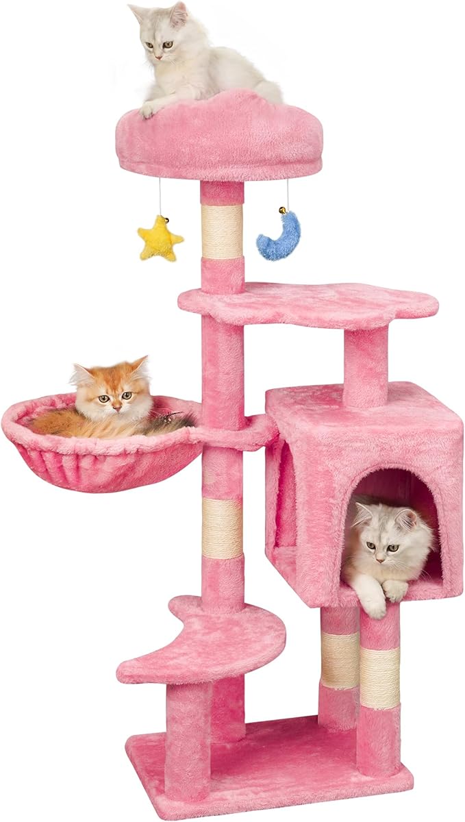 Meecal 43-Inch Cat Tree,Cute Cloud Cat Tree for Kittens & Small Cats Under 6 Months 9lbs, Cat Tower with Scratching Post, Double Condos, Plush Hammock & Dangling Toys, Pink