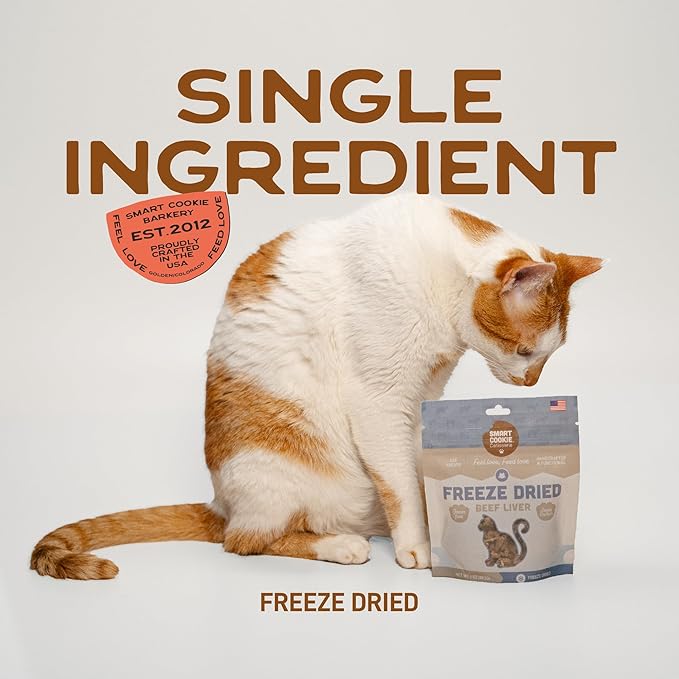 Smart Cookie Beef Liver Freeze Dried Cat Treats – Single Ingredient, High-Protein Snacks for Picky Cats – 100% Pure Beef Liver, No Fillers or Additives, Made in the USA – 1oz