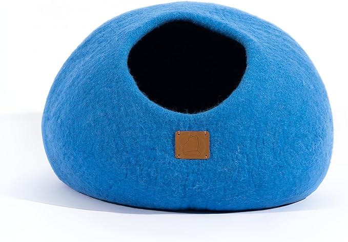 Best Aesthetic Cat Bed - Premium Felted Wool Cat Cave Bed - Cozy Peekaboo Round Cave for Large or Small Cats (Small, Sky Blue)