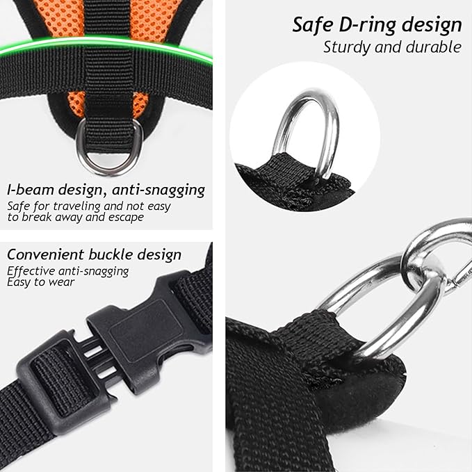 shudyear Summer cat Chest Harness and Leash, Anti-Escape Adjustable Soft mesh cat Leash and Chest Harness Set for All Types of Cats cat Vests (Size XL, Orange)