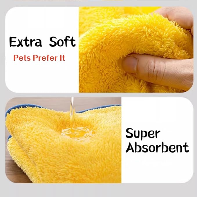 Microfiber Pet Drying Glove - Absorbent Dog & Cat Grooming Mitt, Quick Dry Bath Towel Glove for All Pets, One Size Fits All, 2 Pack (Blue/Yellow)