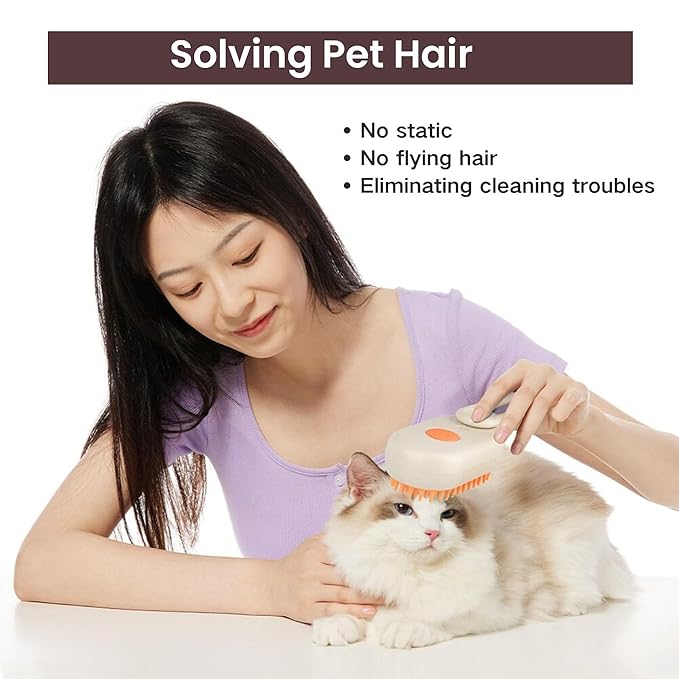 4 in 1 Cat Steam Brush, Pet Hair Cleaning Comb for Shedding & Grooming, Water Sprayer for Long & Short Haired Pets, Silicone Massage Brush for Cat & Dog, Tangled & Hair Loss Remover