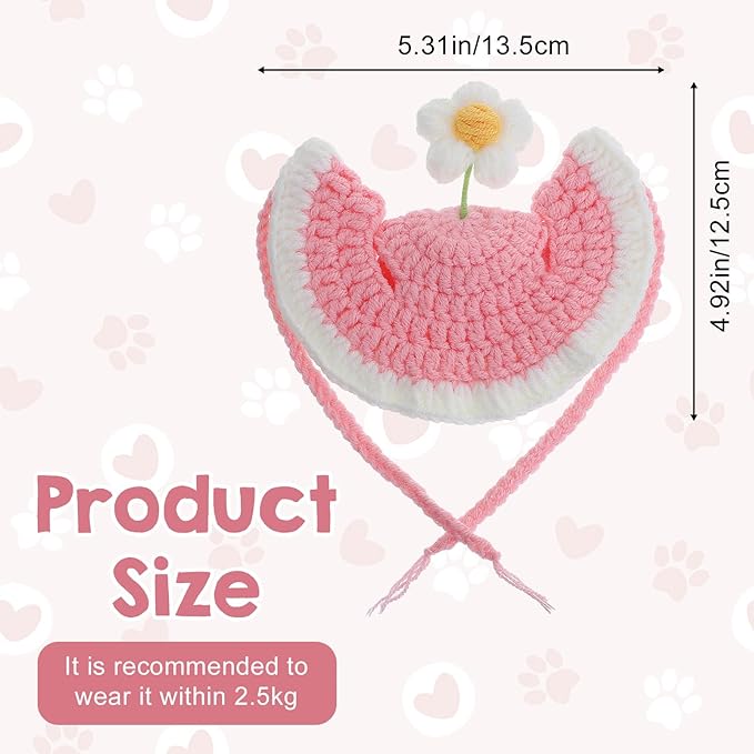 Cat Hat, Cute Flower Washable Knitted Hats for Cats Puppy Small Pets, Adjustable Cat Birthday Party Hat for Halloween Christmas Holiday Photo Outfit (Pink)