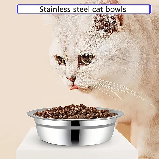 Stainless Steel cat Bowls，6PCS Bowls Whisker Friendly,Elevated Stand,Dishwasher Safe Shallow Wide Flat Food Bowls,Metal Dishes Whisker Fatigue Relief,Replacement Basic Plates